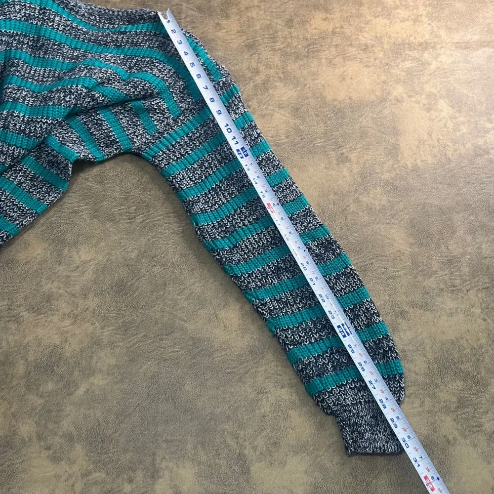 Compass Striped Knit‎ Sweater Boys Size L 14/16 Teal Blue Vintage Made in USA